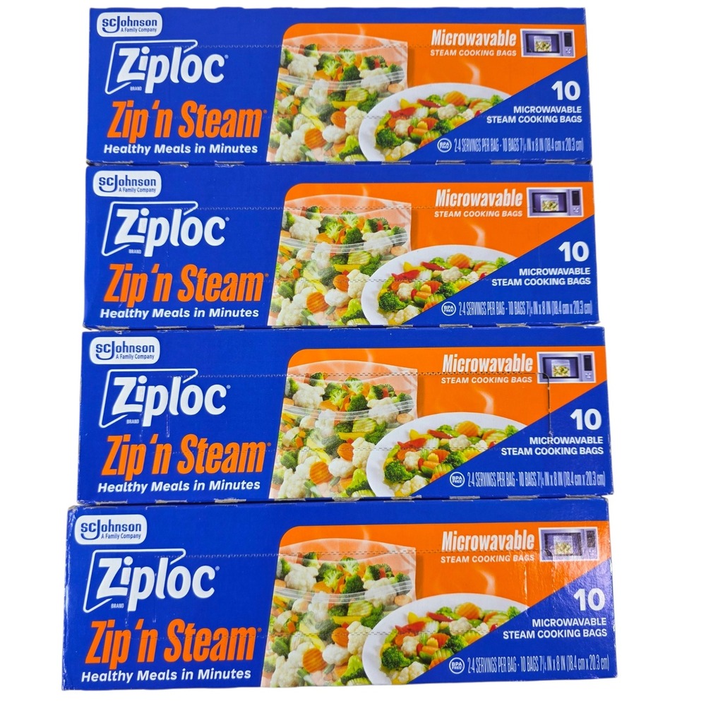 Ziploc Zip n Steam Microwave Cooking‎ Bags Blue 40 Count Total 4 Packs of 10